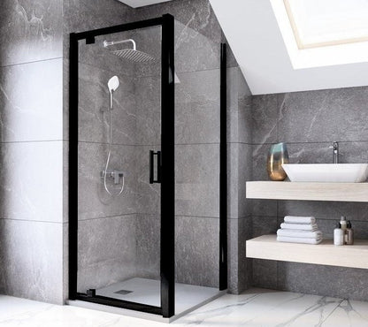 Cabina dus dreptunghiulara cu usa batanta si perete fix Ideal Standard Connect 2 PV 90x85 cm, profil negru