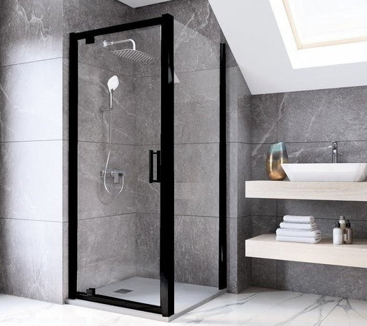 Cabina dus patrata cu usa batanta si perete fix Ideal Standard Connect 2 PV 90x90 cm, profil negru