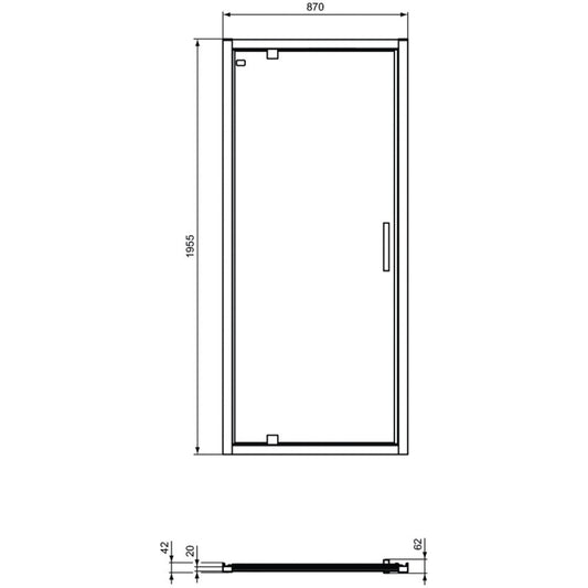 Cabina dus patrata cu usa batanta si perete fix Ideal Standard Connect 2 PV 90x90 cm, profil negru