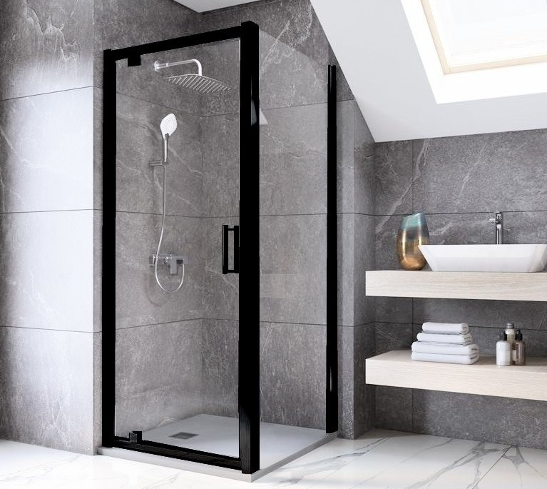 Cabina dus dreptunghiulara cu usa batanta si perete fix Ideal Standard Connect 2 PV 100x80 cm, profil negru