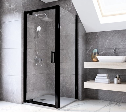 Cabina dus dreptunghiulara cu usa batanta si perete fix Ideal Standard Connect 2 PV 100x80 cm, profil negru