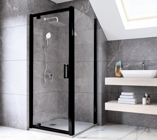 Cabina dus dreptunghiulara cu usa batanta si perete fix Ideal Standard Connect 2 PV 100x80 cm, profil negru