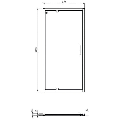 Cabina dus dreptunghiulara cu usa batanta si perete fix Ideal Standard Connect 2 PV 100x80 cm, profil negru