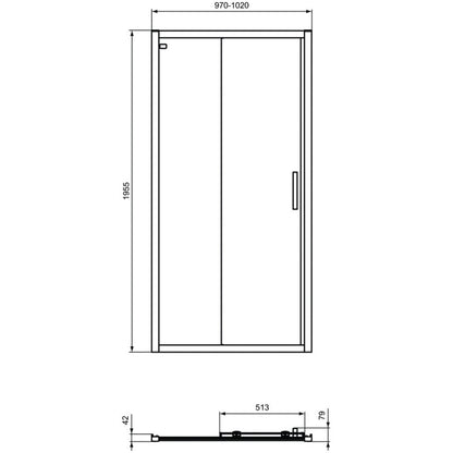 Cabina dus dreptunghiulara cu usa glisanta Ideal Standard Connect 2 100x70 cm, profil negru