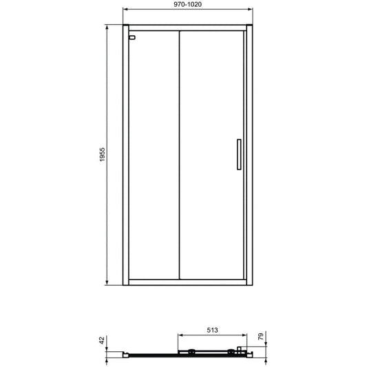 Cabina dus dreptunghiulara cu usa glisanta Ideal Standard Connect 2 100x90 cm, profil negru