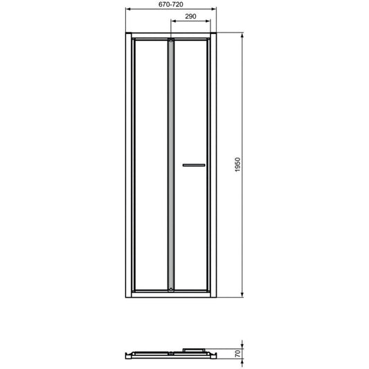 Cabina dus dreptunghiulara cu usa plianta Ideal Standard Connect 2 70x80 cm