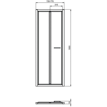 Cabina dus dreptunghiulara cu usa plianta Ideal Standard Connect 2 75x85 cm