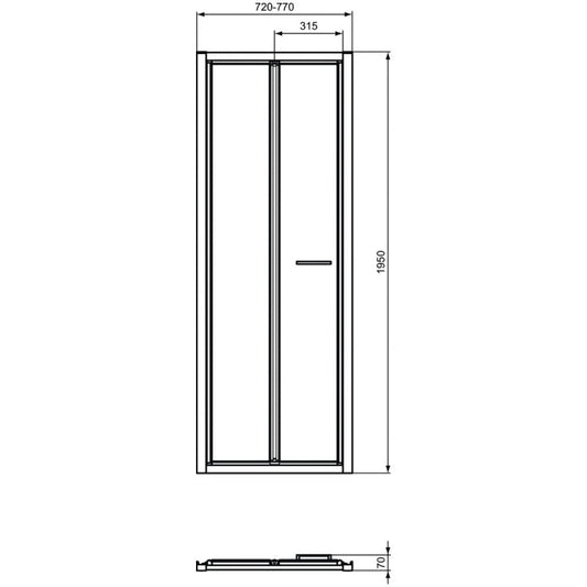 Cabina dus dreptunghiulara cu usa plianta Ideal Standard Connect 2 75x85 cm