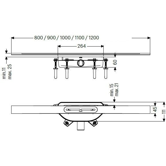 Rigola dus Kessel Linearis Infinity 60 cu clapeta Megastop si sita par, 90 cm, negru mat