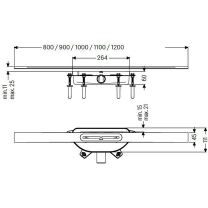 Rigola dus Kessel Linearis Infinity 60 cu clapeta Megastop si sita par, 80 cm, negru mat
