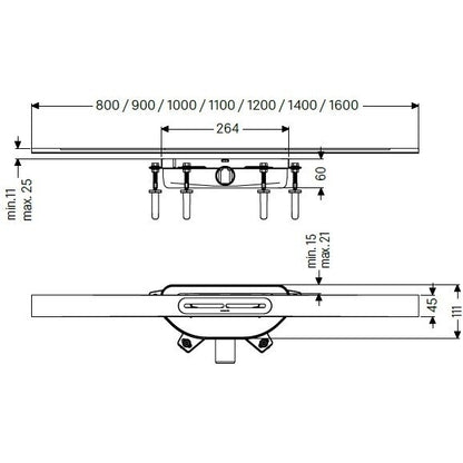 Rigola dus Kessel Linearis Infinity 90 completa 90 cm, crom lucios