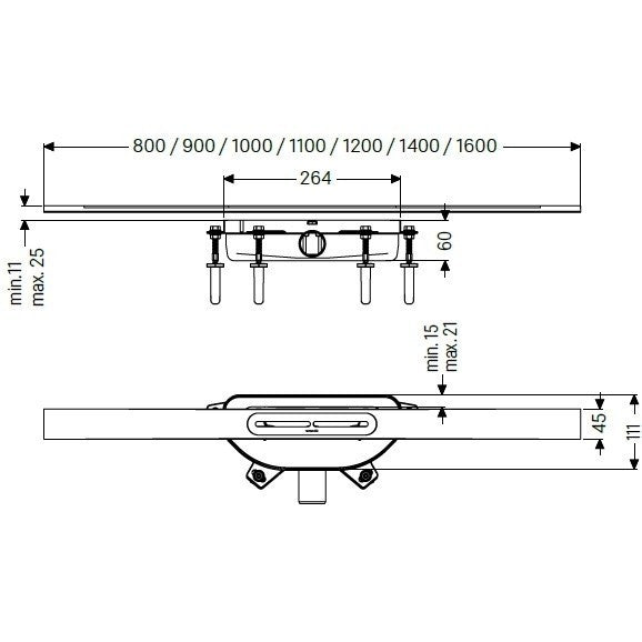 Rigola dus Kessel Linearis Infinity 60 cu clapeta Megastop si sita par, 110 cm, crom mat