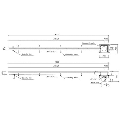 Rigola din inox Kessel Ferrofix, tip fanta pentru industria alimentara, lungime 4M