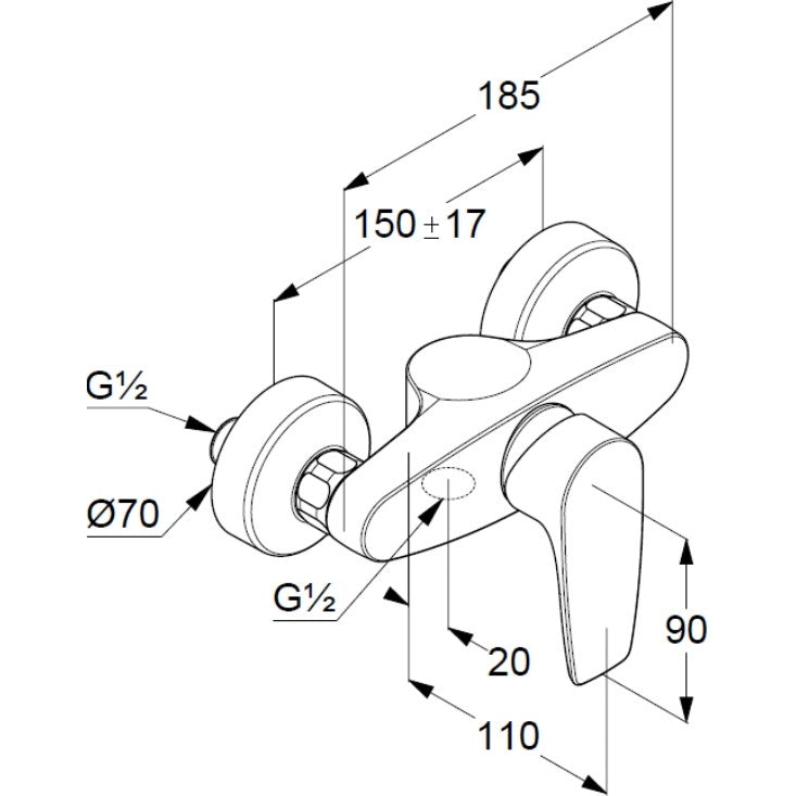 Kludi Pure&Solid Baterie dus, montaj pe perete