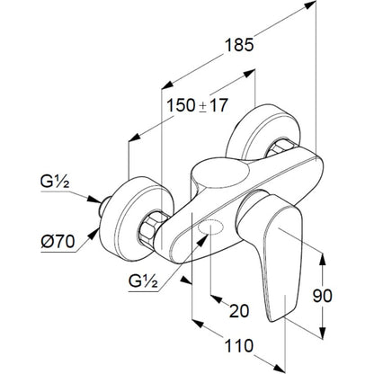 Kludi Pure&Solid Baterie dus, montaj pe perete