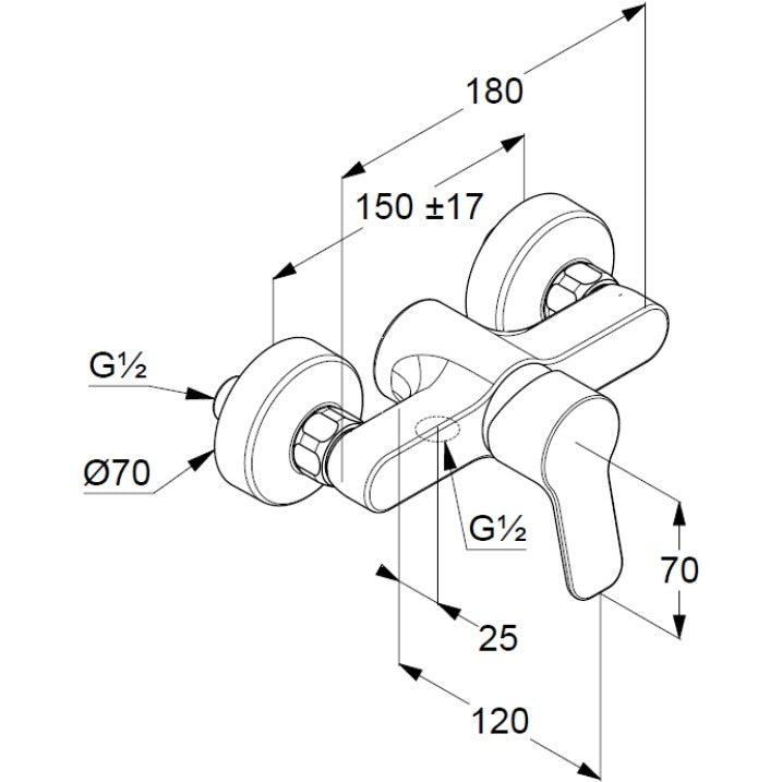 Kludi Pure&Easy Baterie dus, montaj pe perete