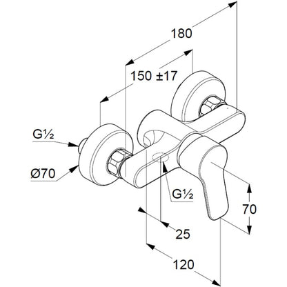 Kludi Pure&Easy Baterie dus, montaj pe perete