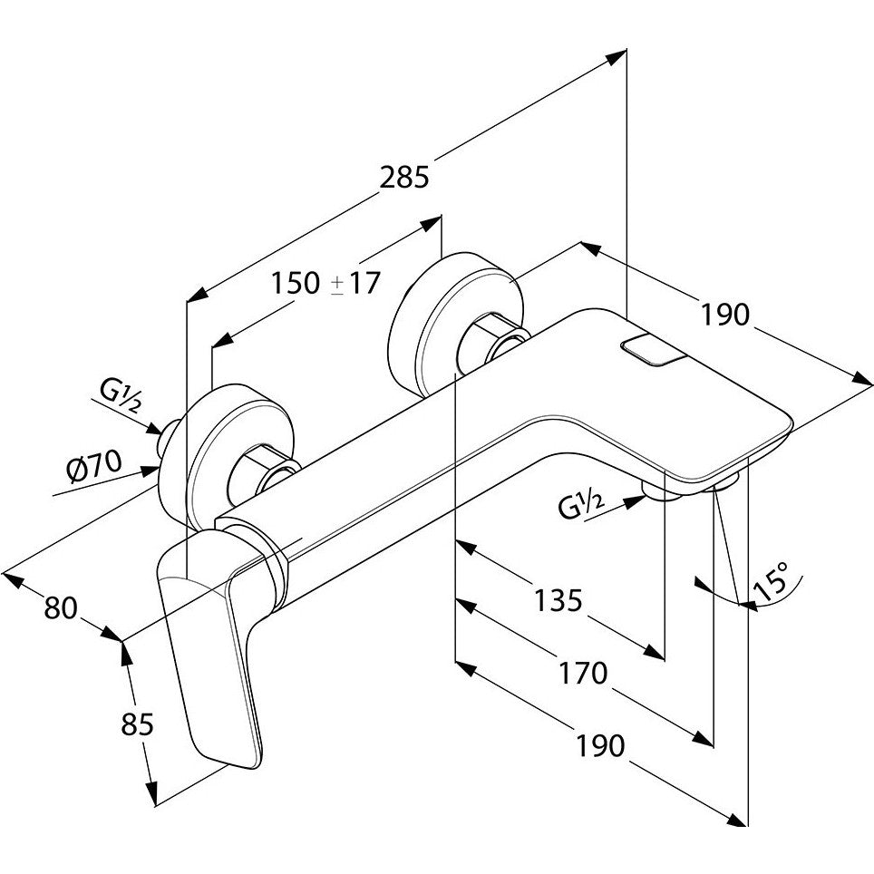 Kludi Ameo Baterie cada dus monocomanda, maner lateral