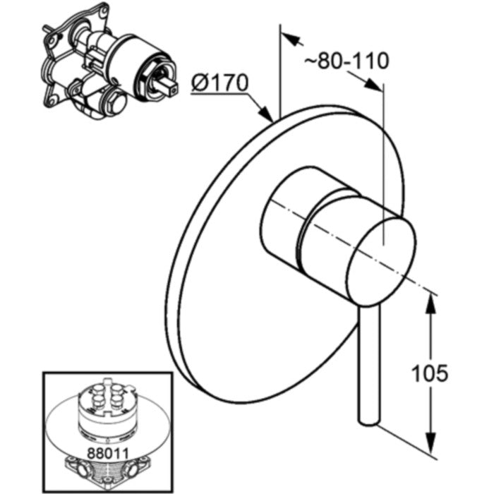 Kludi Bozz Baterie dus incastrata, crom
