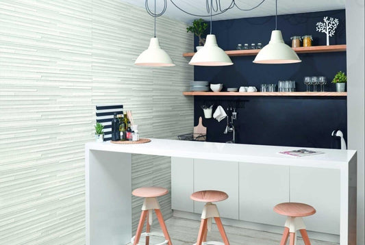 Faianta baie / bucatarie rectificata alba 30x90 cm, Marazzi Pure White Satinat Struttura Block 3D