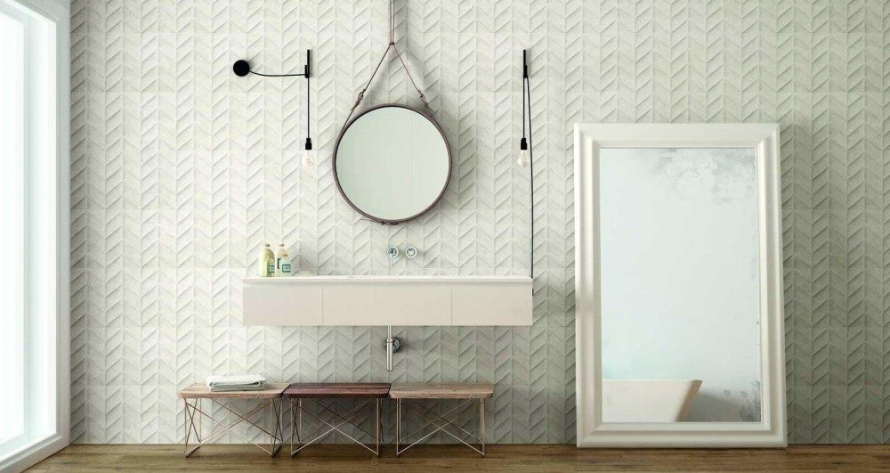 Faianta baie / bucatarie rectificata alba 30x90 cm, Marazzi Dover White Struttura Spike