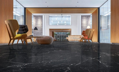 Gresie exterior / interior portelanata rectificata neagra 75x150 cm, Marazzi Allmarble Elegant Black Lux