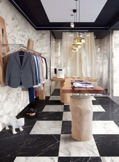 Gresie exterior / interior portelanata rectificata neagra 60x120 cm, Marazzi Allmarble Elegant Black