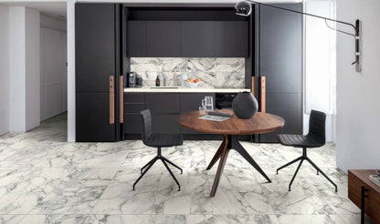 Gresie exterior / interior portelanata rectificata alba 75x150 cm, Marazzi Allmarble Calacatta Extra
