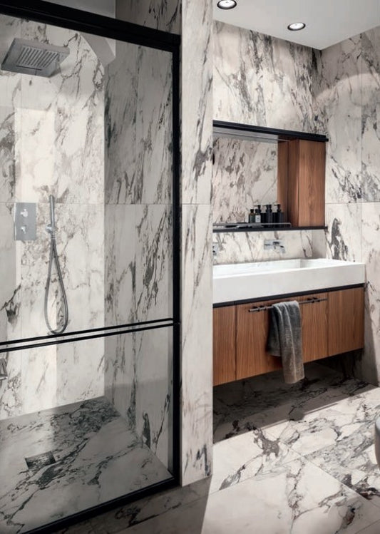Gresie exterior / interior portelanata rectificata alba 75x150 cm, Marazzi Allmarble Capraia