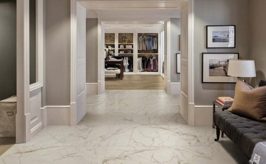 Gresie exterior / interior portelanata rectificata alba 75x150 cm, Marazzi Allmarble Golden White
