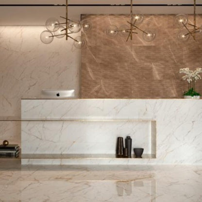 Gresie exterior / interior portelanata rectificata alba 75x150 cm, Marazzi Allmarble Golden White Lux