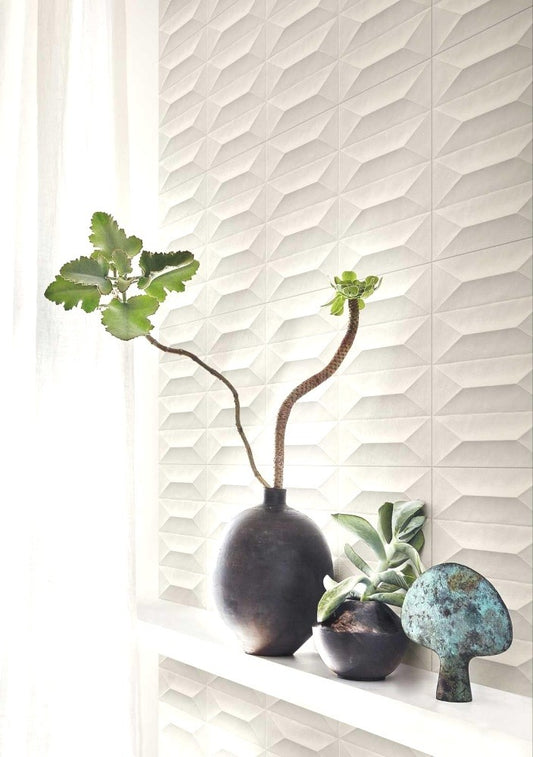 Faianta baie / bucatarie rectificata alba 30x90 cm, Marazzi Colorplay Struttura 3D Cabochon White