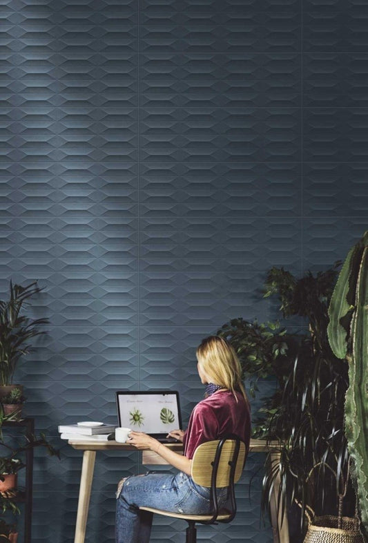 Faianta baie / bucatarie rectificata albastra 30x90 cm, Marazzi Colorplay Struttura 3D Cabochon Blue