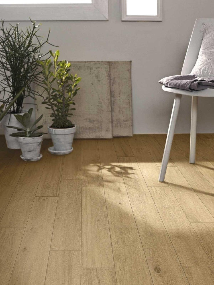 Gresie exterior / interior portelanata rectificata crem 14.5x90 cm, Marazzi Treverklook Honey