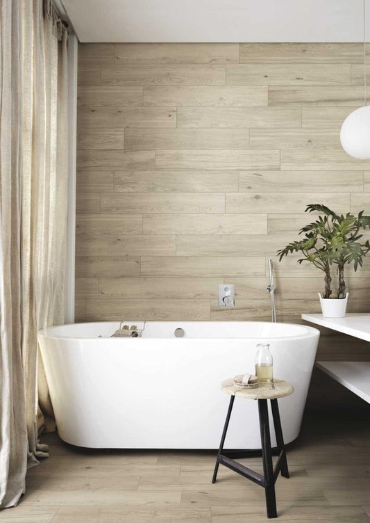 Gresie exterior / interior portelanata rectificata alba 14.5x90 cm, Marazzi Treverklook White