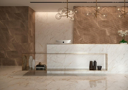 Faianta baie / bucatarie rectificata alba 40x120 cm, Marazzi Allmarble Wall Golden White Lux