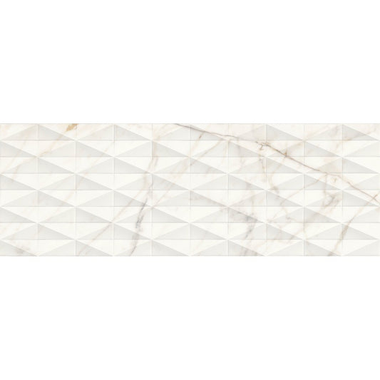 Faianta baie / bucatarie rectificata alba 40x120 cm, Marazzi Allmarble Wall Golden White Satin Struttura Pave 3D