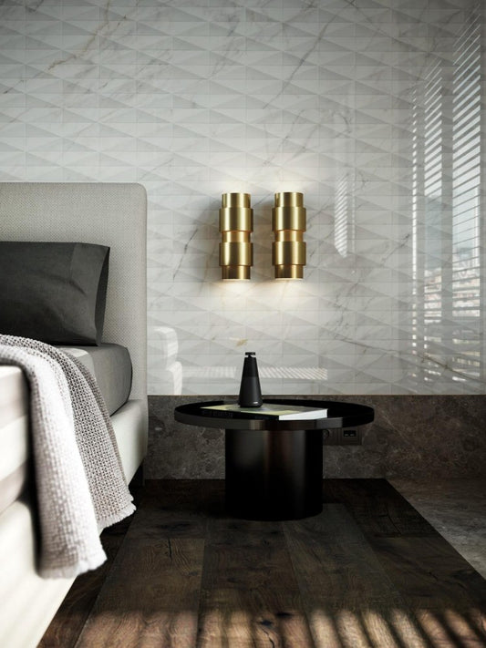Faianta baie / bucatarie rectificata alba 40x120 cm, Marazzi Allmarble Wall Golden White Satin Struttura Pave 3D