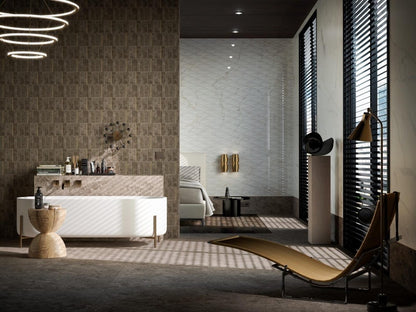 Faianta baie / bucatarie rectificata alba 40x120 cm, Marazzi Allmarble Wall Golden White Lux Struttura Pave 3D