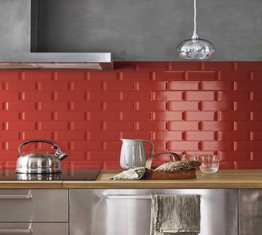 Faianta baie / bucatarie rosie lucioasa 7.5x15 cm, Marazzi Hello Diamantato Lux Red