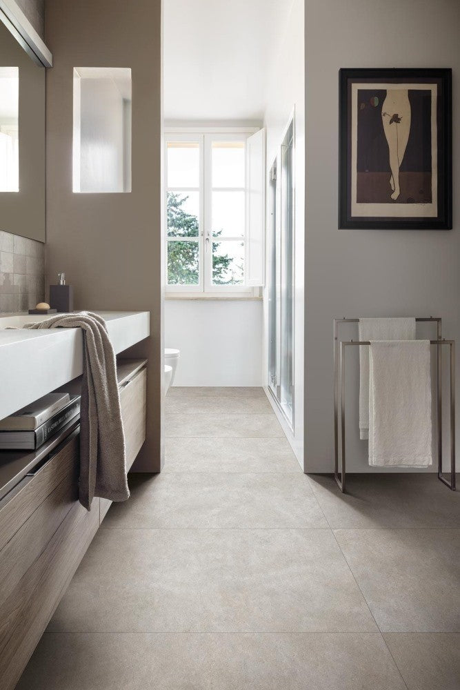 Gresie exterior portelanata rectificata gri 75x75 cm, Marazzi Terratech Strutturato Polvere