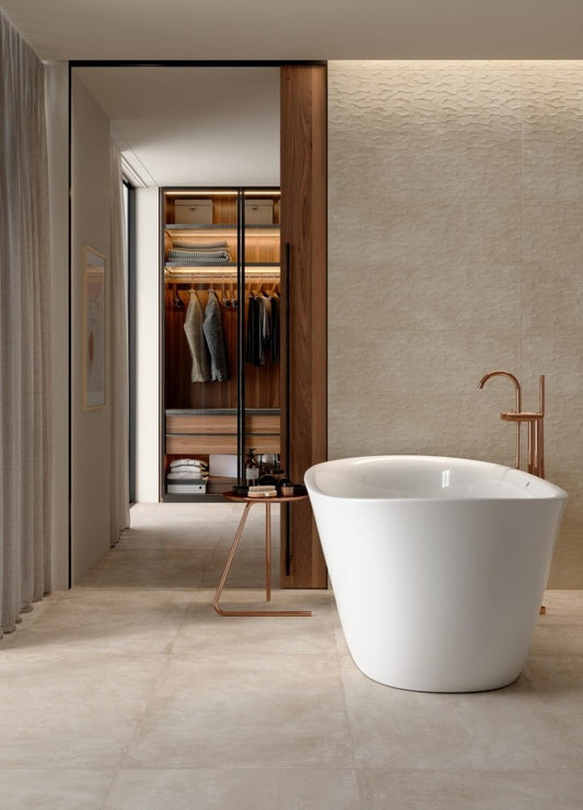 Faianta baie / bucatarie rectificata bej 30x90 cm, Marazzi Puro Plaza Wall Beige Struttura Range 3D