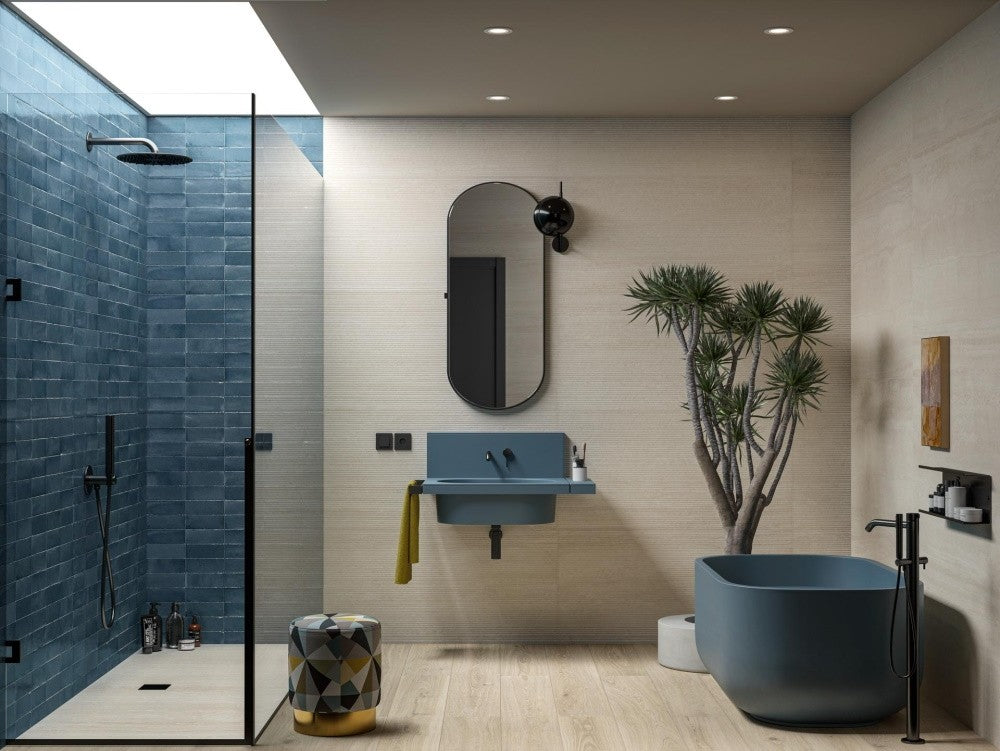 Gresie interior portelanata albastra 7.5x20 cm, Marazzi Rice Blu Lux