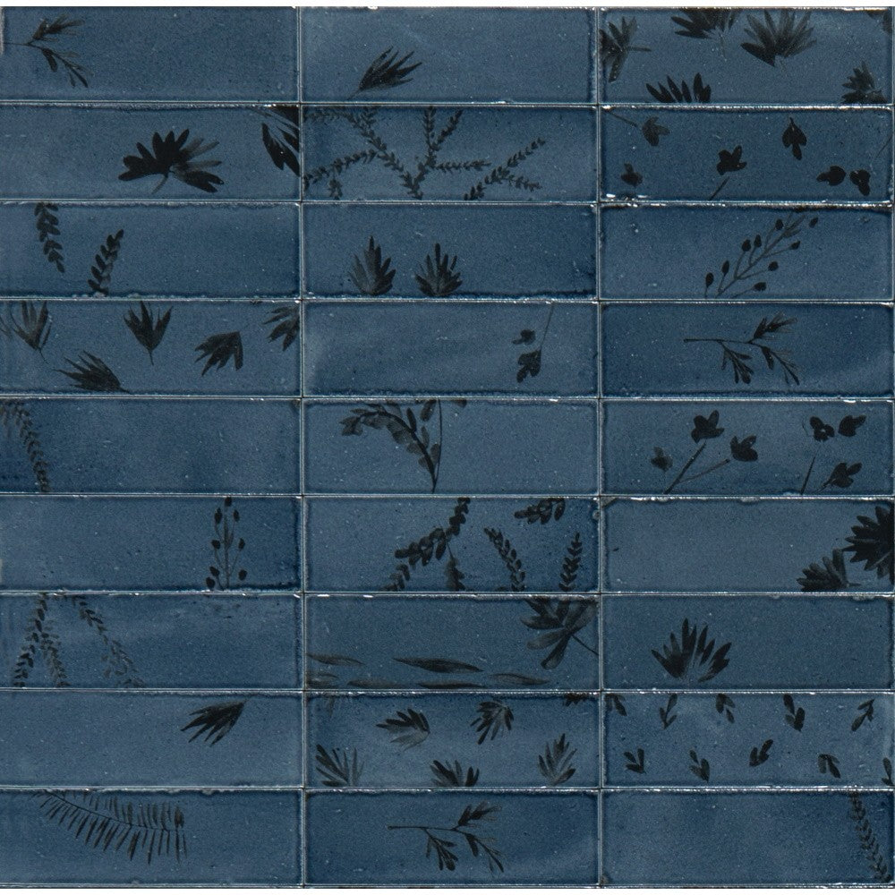 Decor interior albastru 5x15 cm, Marazzi Rice Blu Leaf Lux