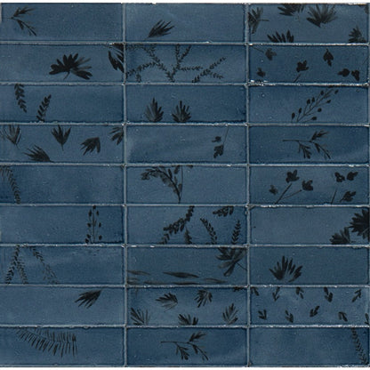Decor interior albastru 5x15 cm, Marazzi Rice Blu Leaf Lux