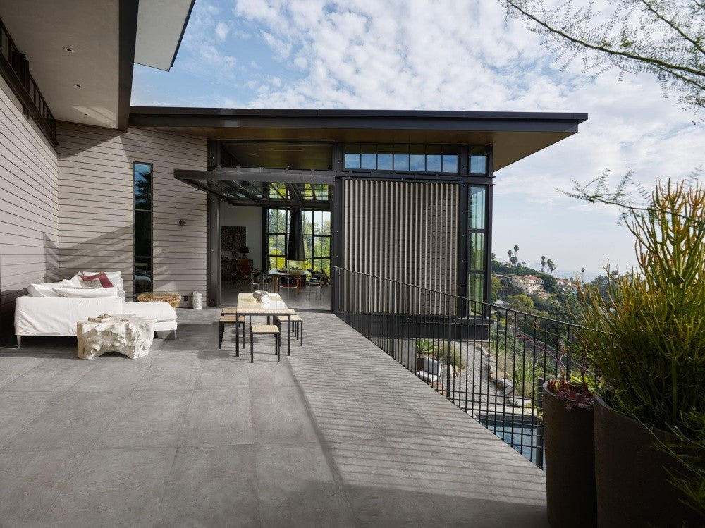Gresie exterior portelanata rectificata gri 60x120 cm, Marazzi Puro Plaza Grey Strutturato