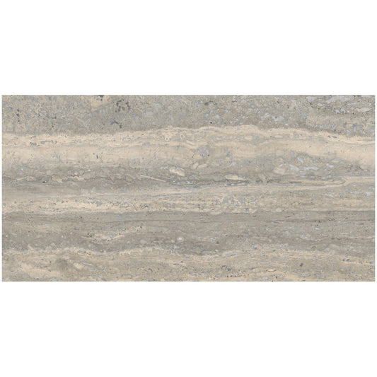 Gresie interior portelanata rectificata gri 30x60 cm, Marazzi Mystone Travertino Silver Lux