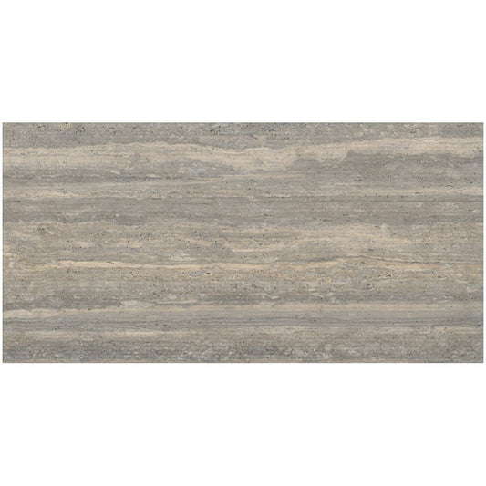 Faianta baie / bucatarie rectificata gri 60x120 cm, Marazzi Mystone Travertino Silver Struttura Scalpello 3D