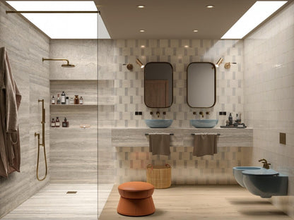Faianta baie / bucatarie rectificata gri 60x120 cm, Marazzi Mystone Travertino Silver Struttura Scalpello 3D