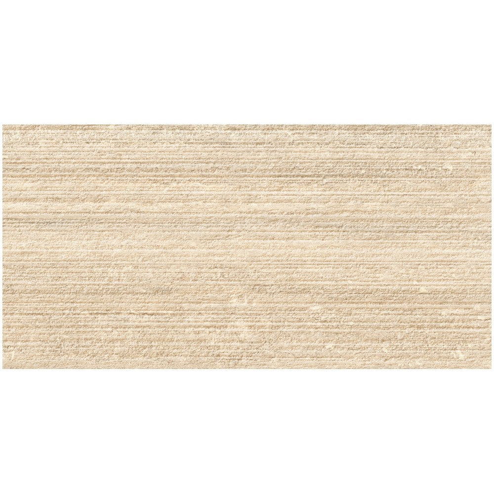 Faianta baie / bucatarie rectificata crem 30x60 cm, Marazzi Mystone Travertino Classico Struttura Righe 3D